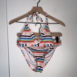 HOBIE Striped two piece reosrtwear vacation beach summer string bikini S